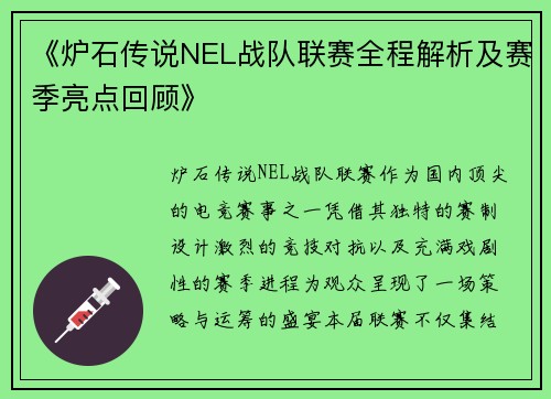 《炉石传说NEL战队联赛全程解析及赛季亮点回顾》